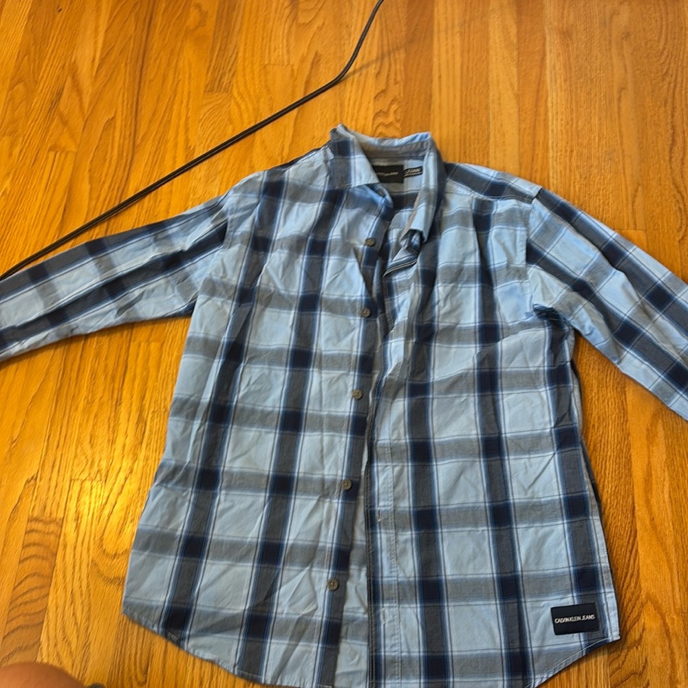 Blue plaid collard shirt